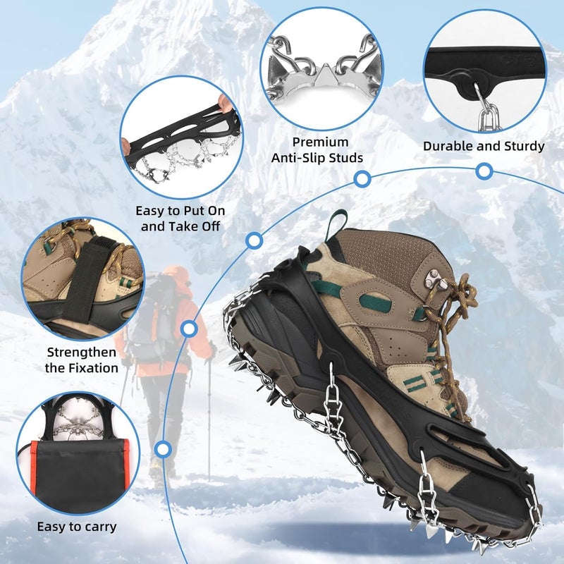 FIMXSD Crampons 19 Stainless Steel Spikes Ice Cleats for Shoes and Boots,Snow Traction Cleats Ice Grips for Hiking, Mountain Climbing,Walking,Fishing for Men & Women - Image 4